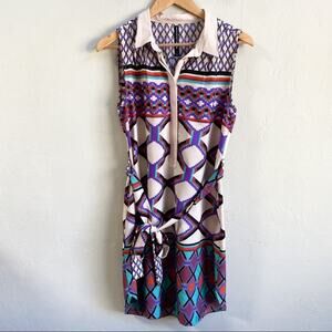 W118 By Walter Baker Sleeveless Button Geometric Collared‎ Dress